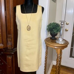 100% SILK | ANN TAYLOR LOFT VINTAGE | Yellow Sleeveless Square Neck Sheath dress